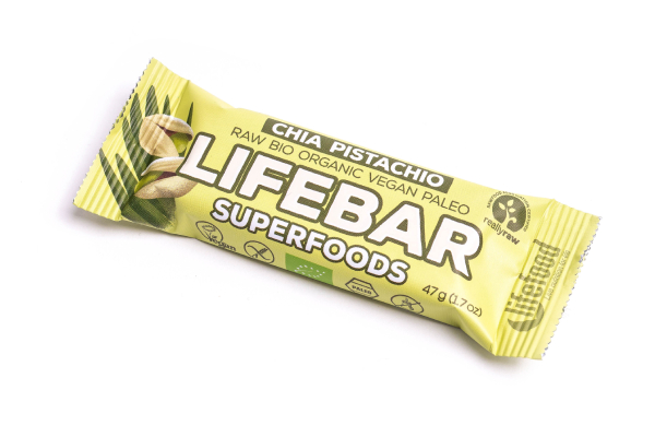 lifebar superfoods chia - pistachio organic &amp; raw - 47g