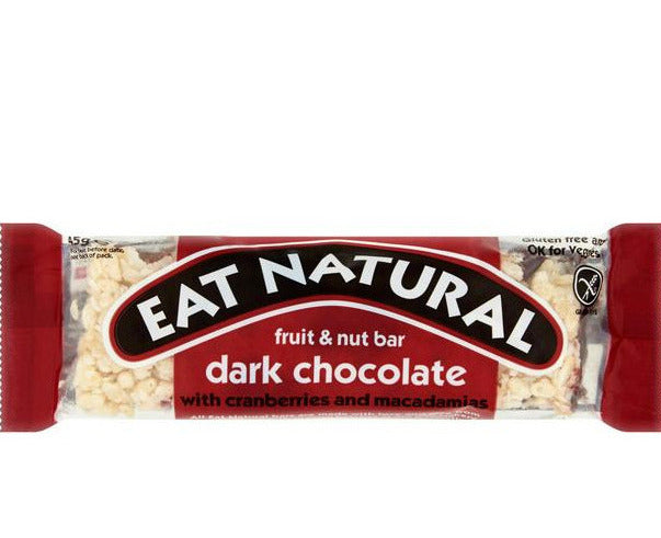 Eat Natural chocolat noir, cranberries & noix de macadamia, sans gluten - 45g (ANTI-GASPI DDM 09/23)