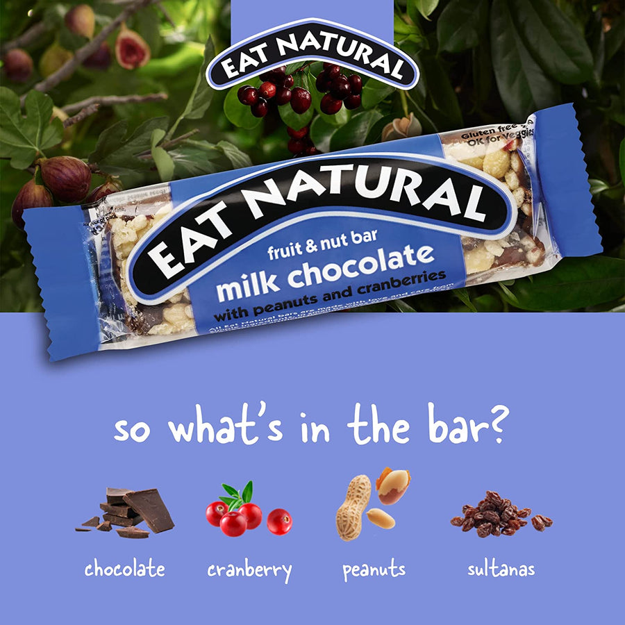 Eat Natural chocolat au lait, cacahuètes & cranberries, sans gluten - 45g