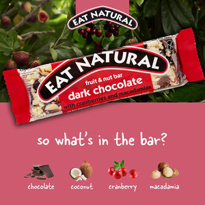 Eat Natural chocolat noir, cranberries & noix de macadamia, sans gluten - 45g