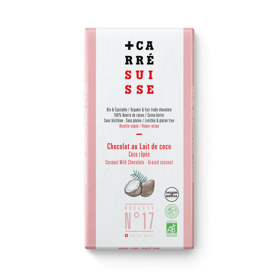 N°17 - Chocolate bar with coconut milk &amp; grated coconut, organic Vegan - 100g