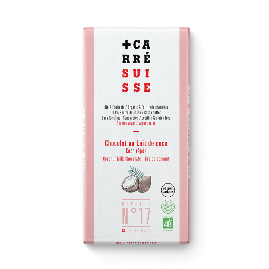 N°17 - Tablette de chocolat au lait de coco & coco râpé, bio Vegan - 100g (anti-gaspi ddm 09/23)