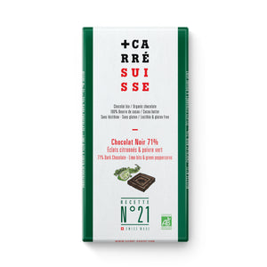 N°21 - Tablette chocolat noir éclats citronnés & poivre vert, bio - 100g