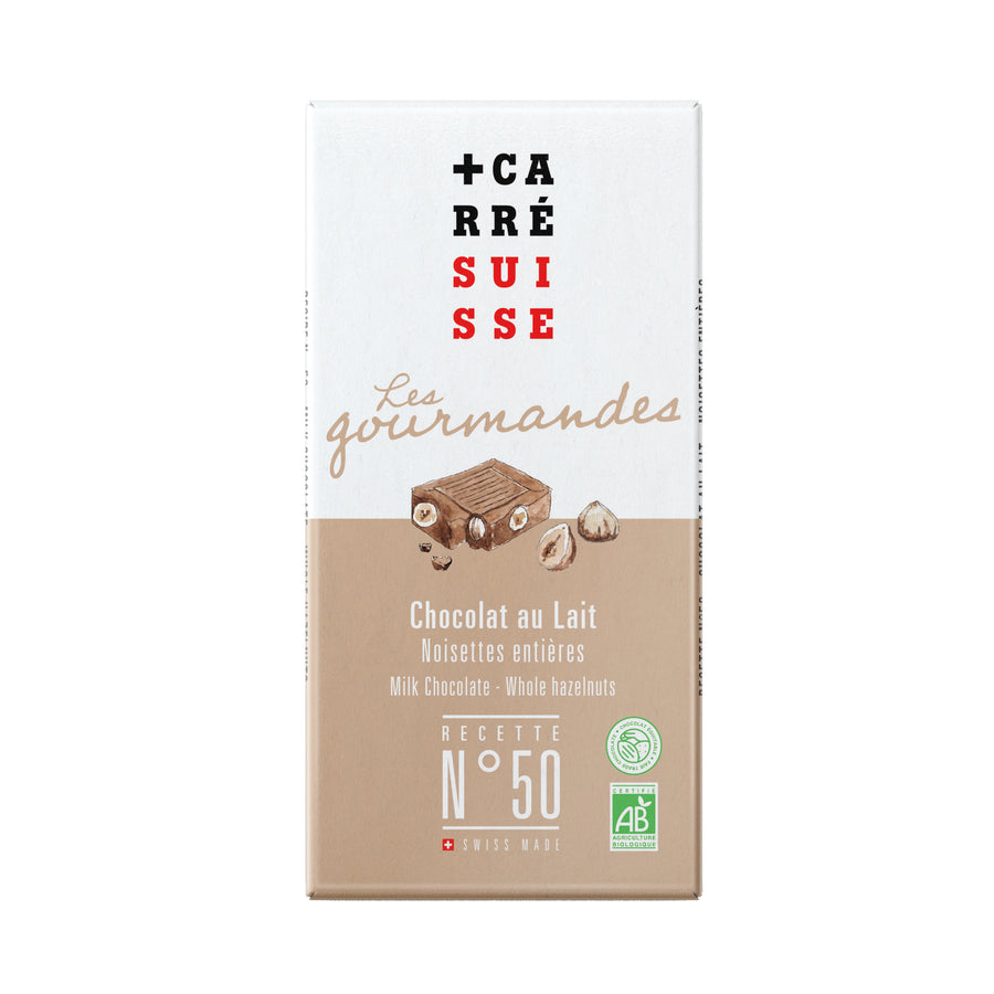 N°50 - Milk chocolate bar, whole hazelnuts, organic - 100g