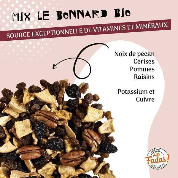 Mix Bio Le Bonnard, noix de pécan, cerises, pommes, raisins - 125g
