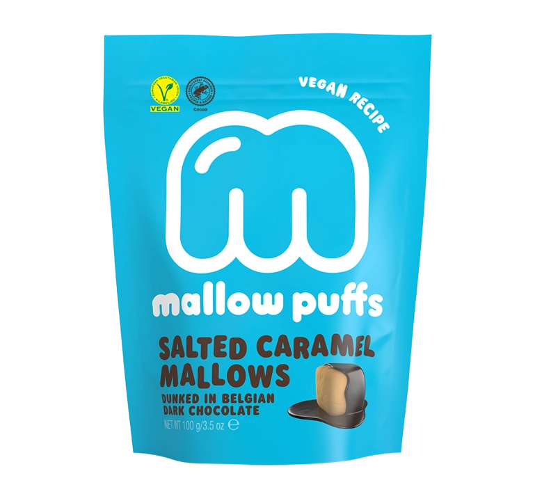 Mallow Puffs, Salted caramel &amp; dark chocolate vegan marshmallows - 100g