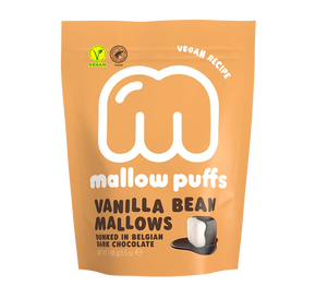 Mallow Puffs, vanilla &amp; dark chocolate vegan marshmallows - 100g