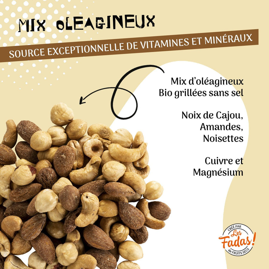 Mix Bio Oléagineux grillés sans sel, cajou, amandes, noisettes - 125g
