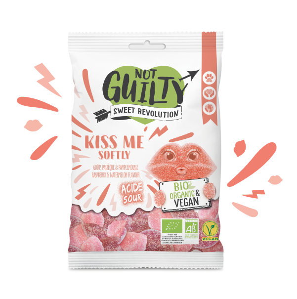 Sour gummies Kiss Me Softly raspberry grapefruit, Vegan, Organic &amp; gluten-free - 100g