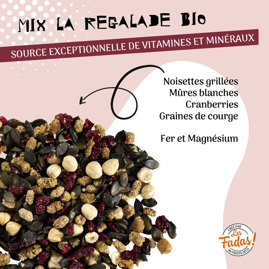 Mix Bio La Régalade, noisettes, mûres blanches, cranberries, courge - 145g
