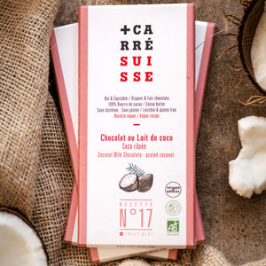 N°17 - Tablette de chocolat au lait de coco & coco râpé, bio Vegan - 100g (anti-gaspi ddm 09/23)