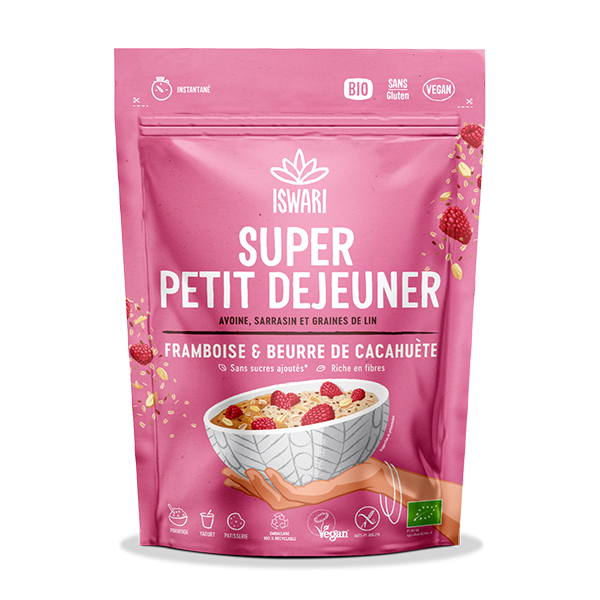 Super Petit Déjeuner Framboise & Beurre de Cacahuète, sans gluten - 360g (ANTI-GASPI DDM 03/24)