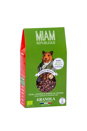 Organic granola Cocoa, hazelnuts &amp; chocolate chips, gluten-free - 320g