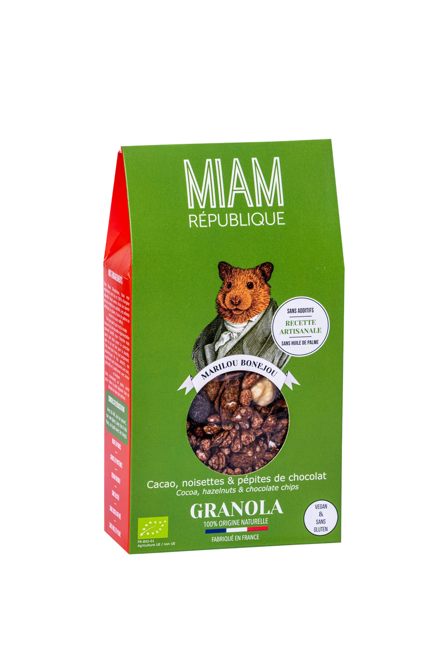 Organic granola Cocoa, hazelnuts &amp; chocolate chips, gluten-free - 320g